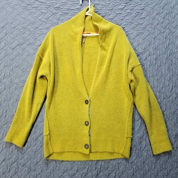 Free People Schoolboy  Cardigan Yellow V-Neck Sz XS Button Up Sweater Oversized - Picture 1 of 11